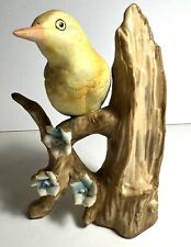 Vintage Yellow Bird Figurine Perched On A Tree With Flowers Ceramic picture