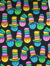 Timeless Treasures Vtg Cotton Fabric Smiley Faces Silly Hats 2 Yards picture