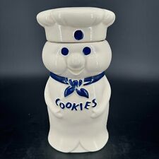 Pillsbury Doughboy Poppin' Fresh 1973 White Blue Ceramic Cookie Jar Vintage picture