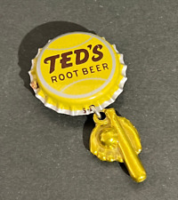 Ted Williams Ted's Root Beer BottleCap Pin w Glove n Ball Charm - unused, cool picture