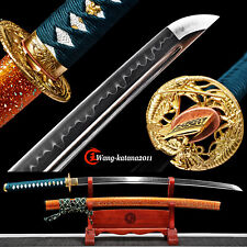40''Gold Shrimp Clay Tempered T10 Steel Katana Japanese Samurai Sword Real Hamon picture