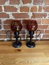 PAIR OF ANTIQUE MASON Candlelight’s Company With Red Glass Globe’s picture
