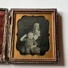 Antique Daguerreotype Photograph Full Case Beautiful Woman & Child Gold Tint picture