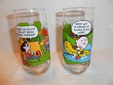 2 Vintage McDonald's Peanuts Camp Snoopy Collection Charlie Brown Glasses 1968 picture