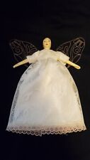 Vintage Angel Wooden Cloth Handmade Hanging Orniment Hand Painted Metal Wings picture