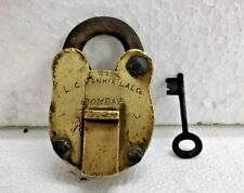 OLD VINTAGE RARE L.C. KANHIA LALCO BOMBAY BRASS PADLOCK WITH KEY, RICH PATINA picture