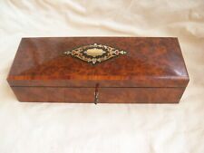 ANTIQUE FRENCH INLAID BURR ELM WOOD BRASS BOX,NAPOLEON III PERIOD. picture