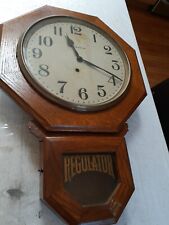 Antique E. Ingraham Regulator Wall Clock Oak School Clock  picture