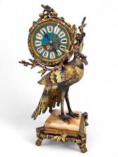 Remarkable 19th C. French Japonisme Gilt & Silvered Bronze Peacock Shelf Clock picture