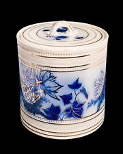 Antique Blue & Gold Floral Flow Biscuit Jar + Lid, C H & H Anemone England picture