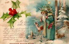 SANTA CLAUS 1906 BLUE ROBE w/ Letter from Santa Carrying Christmas Tree RARE UDB picture