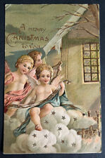 Postcard - MERRY CHRISTMAS TO YOU - Embossed Angels at Window 1908 picture