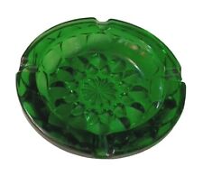 Vintage Emerald Ashtray Green Glass Patterned  6.25