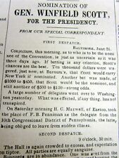 2 1852 newspapers WHIG PARTY NOMINATES WINFIELD SCOTT candidate for US PRESIDENT picture