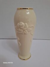 Lenox Embossed Rose Blossom Bud Vase 24 Karat Gold Trim Ivory 5.75