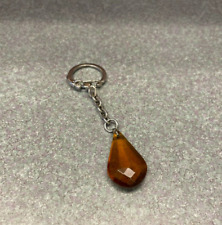 Vintage Burnt Orange Gemstone Keychain Ring Fob Amber Fire Opal picture