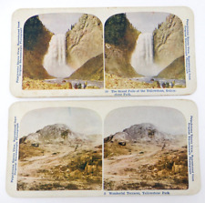 2 ANTIQUE STEREOSCOPE CARDS OF YELLOWSTONE PARK: TERRACES & THE GRAND FALLS picture