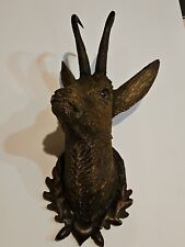 BEAUTIFUL BLACK FOREST WOOD CARVED CHAMOIS GOAT HEAD GLASS EYES DETAILED ANTIQUE picture