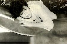 1980s Smiling Pretty Young Woman Lying on the bed Vintage B&W Photo picture