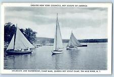 Ten Mile River New York NY Postcard Sailboats Queens Boy Scout Camp c1920's picture