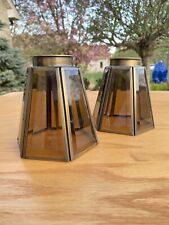 ~PAIR~ Amber Glass Gold Metal Hexagon Lamp Light Shades - 2 sets available picture
