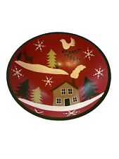 Wood Christmas Bowl Home Crafted Hand Painted Trees Dove House Snowflakes 10x3.5 picture