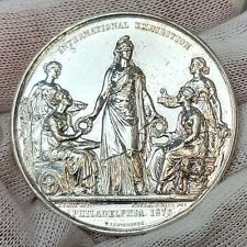 ORIGINAL 1876 INTERNATIONAL EXPOSITION PROOF LIKE MEDAL LARGE 52.6MM WHITE METAL picture