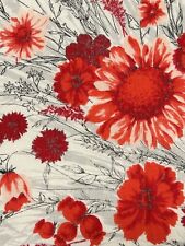 Vintage 1950-60s Linen Printed Tablecloth 48x48 Red Flowers picture