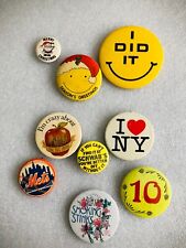 Vintage LOT of 1970'S-80'S NOVELTY PINS BUTTONS~ SMOKING ~NEW YORK ~METS~ SMILEY picture