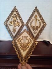 Set of 3 Vintage Homco Wall Plaques Floral Designs Gold Diamond Shape USA (fb) picture