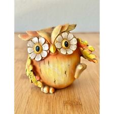 Vintage Mid Century Hand Painted Owl Figurine In Resin / 1960s Decor / Retro Owl picture