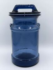 Vintage LE Smith Glass Cream or Milk Can Canister Storage Cookie Jar Blue 10
