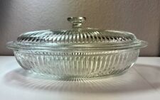 Vintage Pressed Glass Clear Casserole Dish With Lid Oven Proof 13 Inch picture
