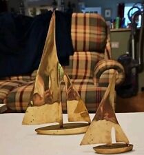 Set of 2 Vintage Solid Brass Sailboats Made in India Ship Sail Boat picture