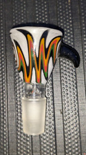 14mm Orange Black White Green Horned Handle Wig Wag Glass Water Bong Bowl picture