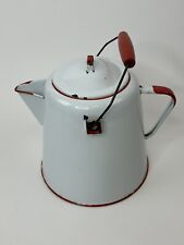 Vintage Enamel Ware White Red Handle Cowboy Coffee Pot Kettle Enamelware 5 Qt picture