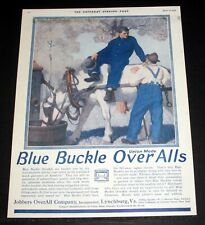 1919 OLD MAGAZINE PRINT AD, BLUE BUCKLE UNION MADE OVER ALLS, FOR LONG SERVICE picture