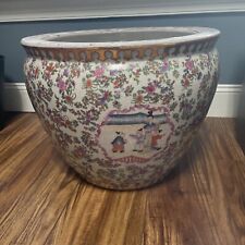 14 Inch Porcelain Chinese/Japanese  Fish Bowl -  Flowers Large Planter picture