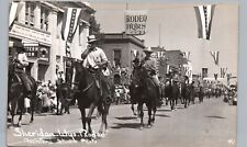 COWBOY RODEO PARADE sheridan wy real photo postcard rppc wyoming street horses picture