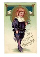 c1908 Int'l Art #915 Christmas Postcard Young Girl In Purple , Embossed picture