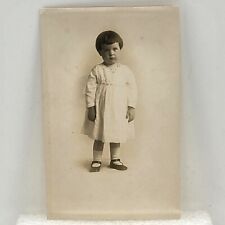 Vintage RPPC Child Girl In White Dress Standing Toddler Real Photo Postcard picture