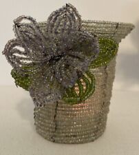 Vintage 90’s Y2K Beaded Flower Votive Candle Holder 3” X 3” Set Of 4 Iridescent picture