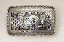 Jalisco 995 Sterling Silver & Abalone Mexican Western Motif Belt Buckle VHLC #68 picture