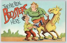 They're Real Boosters Here Humor Funny Postcard Vintage Linen horse picture