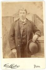 Antique c1880s Cabinet Card Houten Handsome Young Man Holding Hat Brooklyn, NY picture