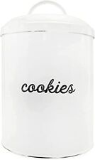 Auldhome White Enamelware Cookie Jar Rustic Large Treats Canister picture