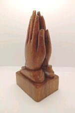 Vintage Hand Carved Solid Wood Praying Hands 10 Inches picture