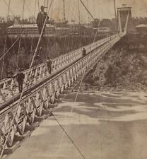 Elevator Tower Suspension Bridge man on Ladder Large Cat Niagara NY Stereoview picture