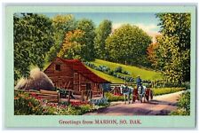 1951 Greetings From Horse Carriage Marion South Dakota Vintage Antique Postcard picture
