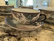 Vintage Dragonware Blue Eye Moriage Tea Cup And Saucer Japan Set Of 4 picture